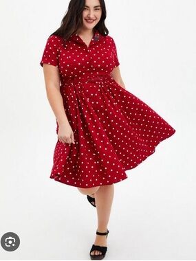 Torrid x Disney Minnie Mouse Red Polka Dot Retro Swing Dress 20 2X